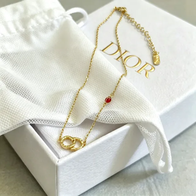 Dior Gold Red Chain Interlocking CD Motif Pendant Necklace 4