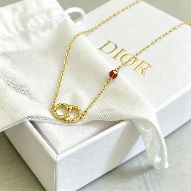 Dior Gold Red Chain Interlocking CD Motif Pendant Necklace 5