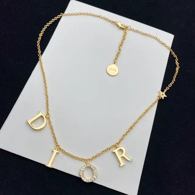 Dior Gold Silver Chain Letter Charms Necklace 6