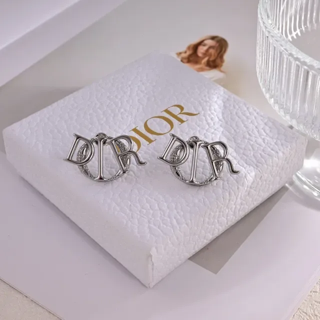 Dior Gold Silver Monogram Logo Openwork Metal Earrings 4