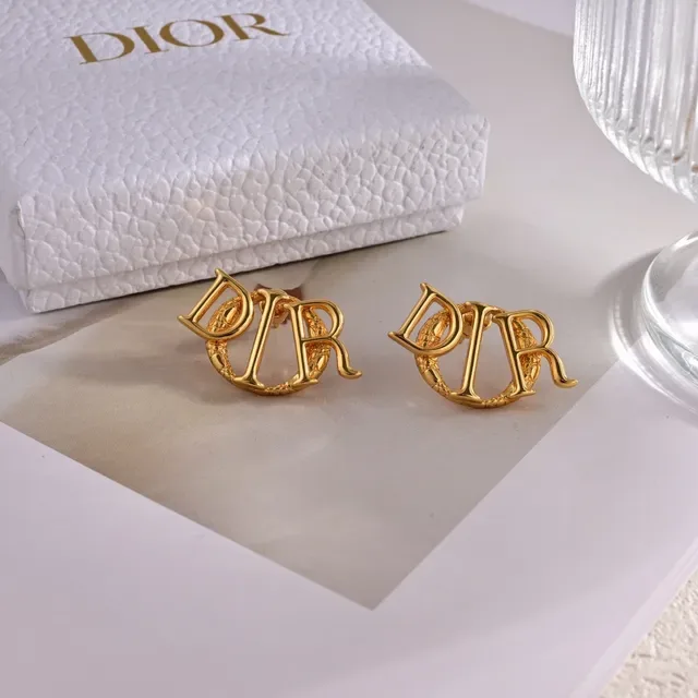 Dior Gold Silver Monogram Logo Openwork Metal Earrings 5