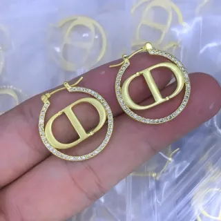 Boucles d'Oreilles Dior Or Argent Pavé Cristal