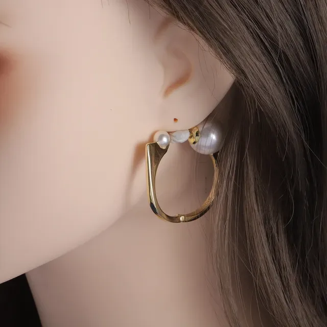 Dior Gold-Tone Double Pearl Asymmetrical C-Hoop Earrings 3
