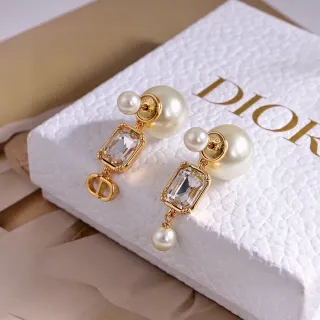 Dior Gold-Tone Pearl and Crystal Drop Earrings