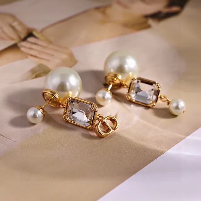 Dior Gold-Tone Pearl and Crystal Drop Earrings 2