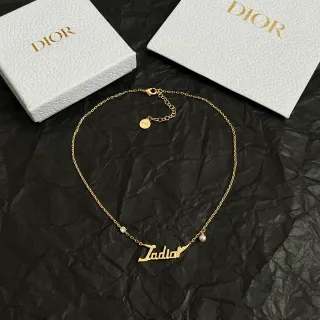 Dior Gold White Chain Nameplate Pendant Necklace