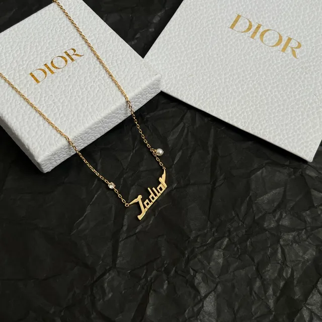 Dior Gold White Chain Nameplate Pendant Necklace 4