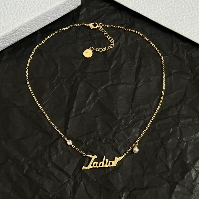 Dior Gold White Chain Nameplate Pendant Necklace 5
