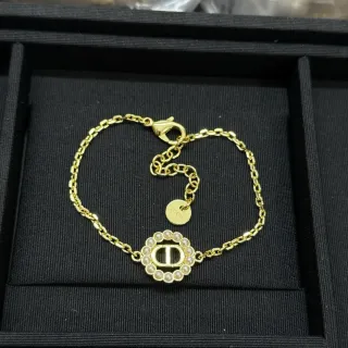 Dior Chaîne Or Blanche Perles Encerclées Logo CD Bracelet