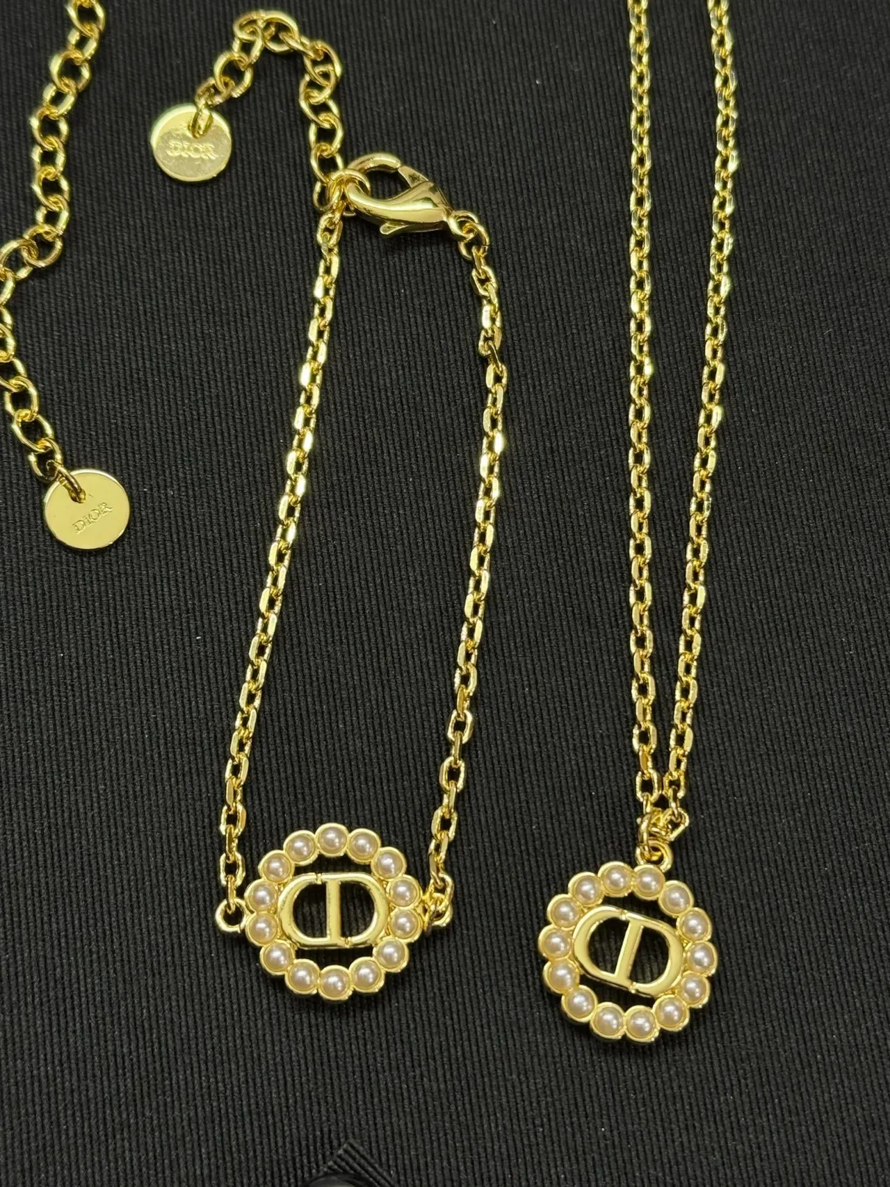 Dior Gold White Chain Pearl-Encircled CD Logo Bracelet 2