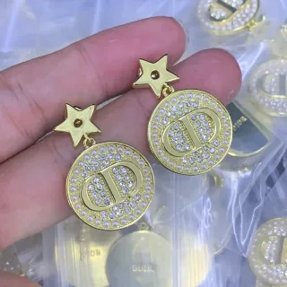 Dior Gold White Metal Circular Disc Earrings