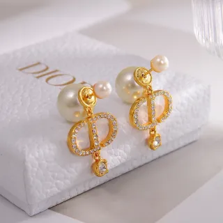 Dior Gold White Metal Pearl Stud Earrings