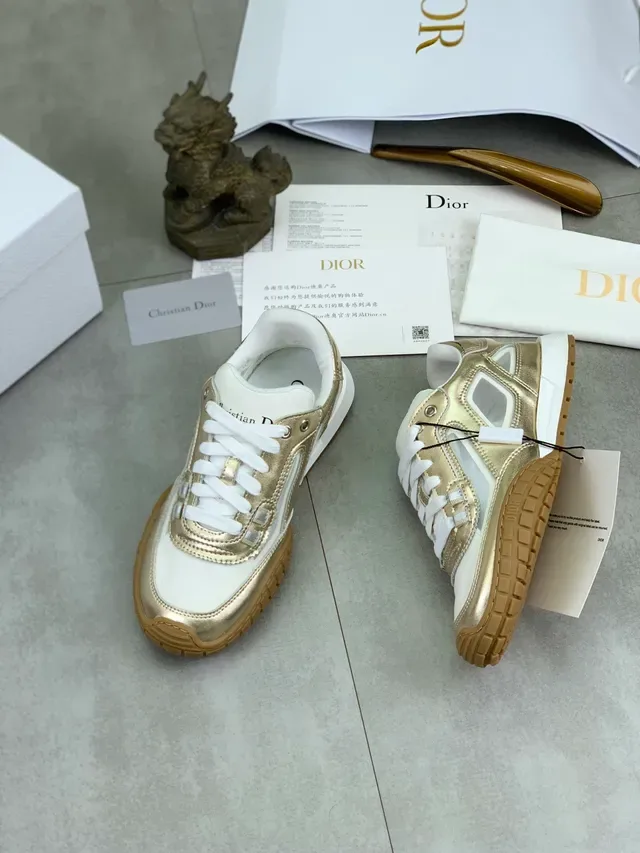 Dior Sneakers Lifestyle doré blanc métallique et deux tons couches matériaux mixtes partie supérieure 5