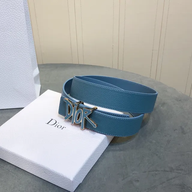 Dior Graffiti Logo Blue Leather Belt 3