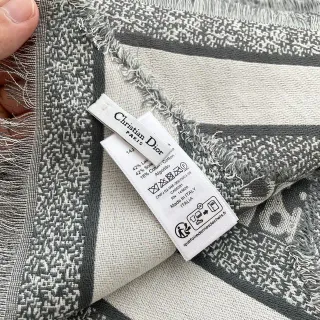Dior Gray and Cream Geometric Jacquard Fringed Shawl