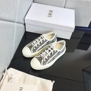 Dior Gray White Canvas Upper Geometric Monogram Print Lifestyle Sneakers