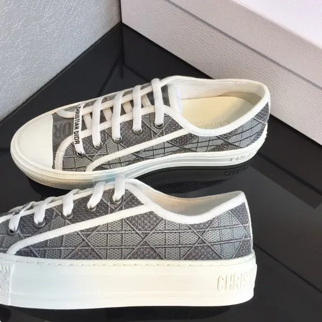 Dior Gray White Canvas Upper Geometric Monogram Print Lifestyle Sneakers 4
