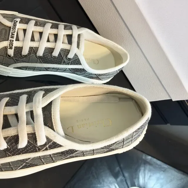 Dior Gray White Canvas Upper Geometric Monogram Print Lifestyle Sneakers 5