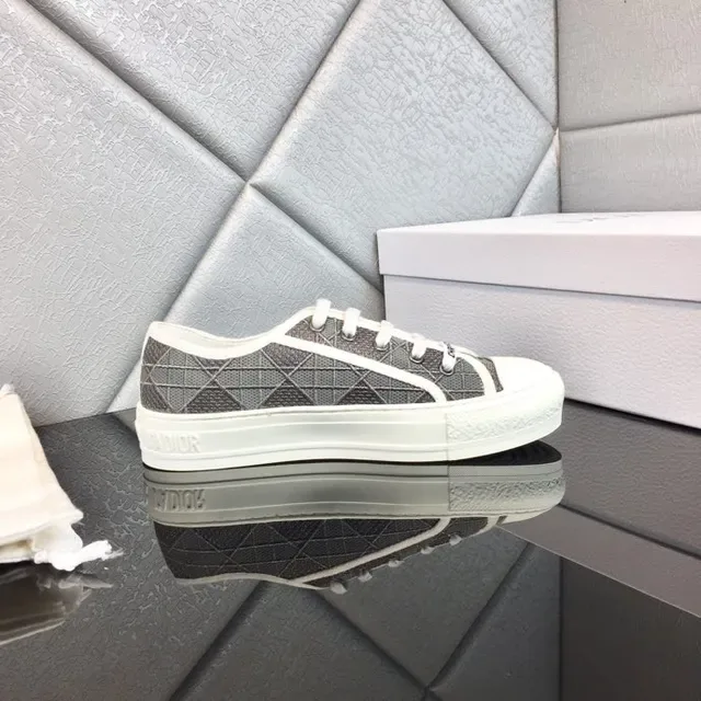 Dior Gray White Canvas Upper Geometric Monogram Print Lifestyle Sneakers 6