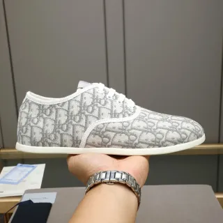 Dior Gray White Monogram Jacquard Upper Low-Top Lace-Up Lifestyle Sneakers