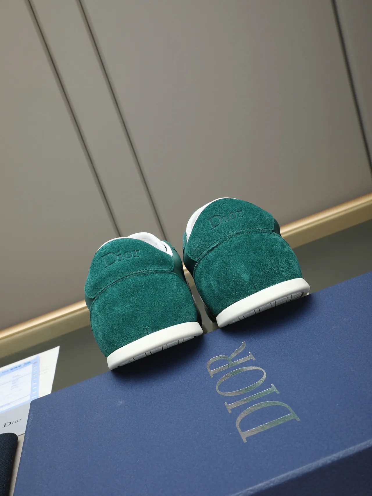 Dior Green White Suede Upper Dual Branded Side Stripes Lifestyle Sneakers 3