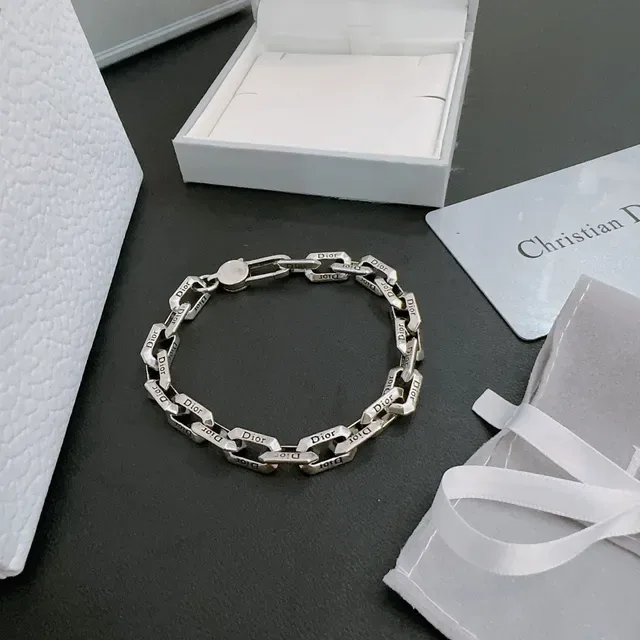 Dior Link Engraved Silver Chain Bracelet 7