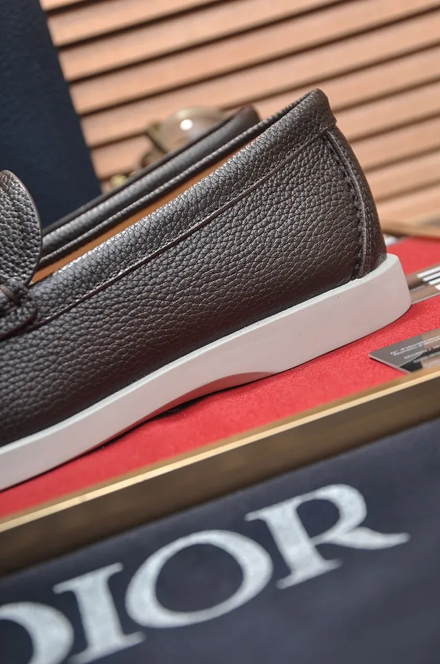 Dior Loafer Brown White Pebbled Leather D-Shaped Metal Buckle Loafer 2