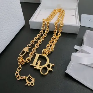 Dior Logo Pendant Gold-Tone Chain Necklace