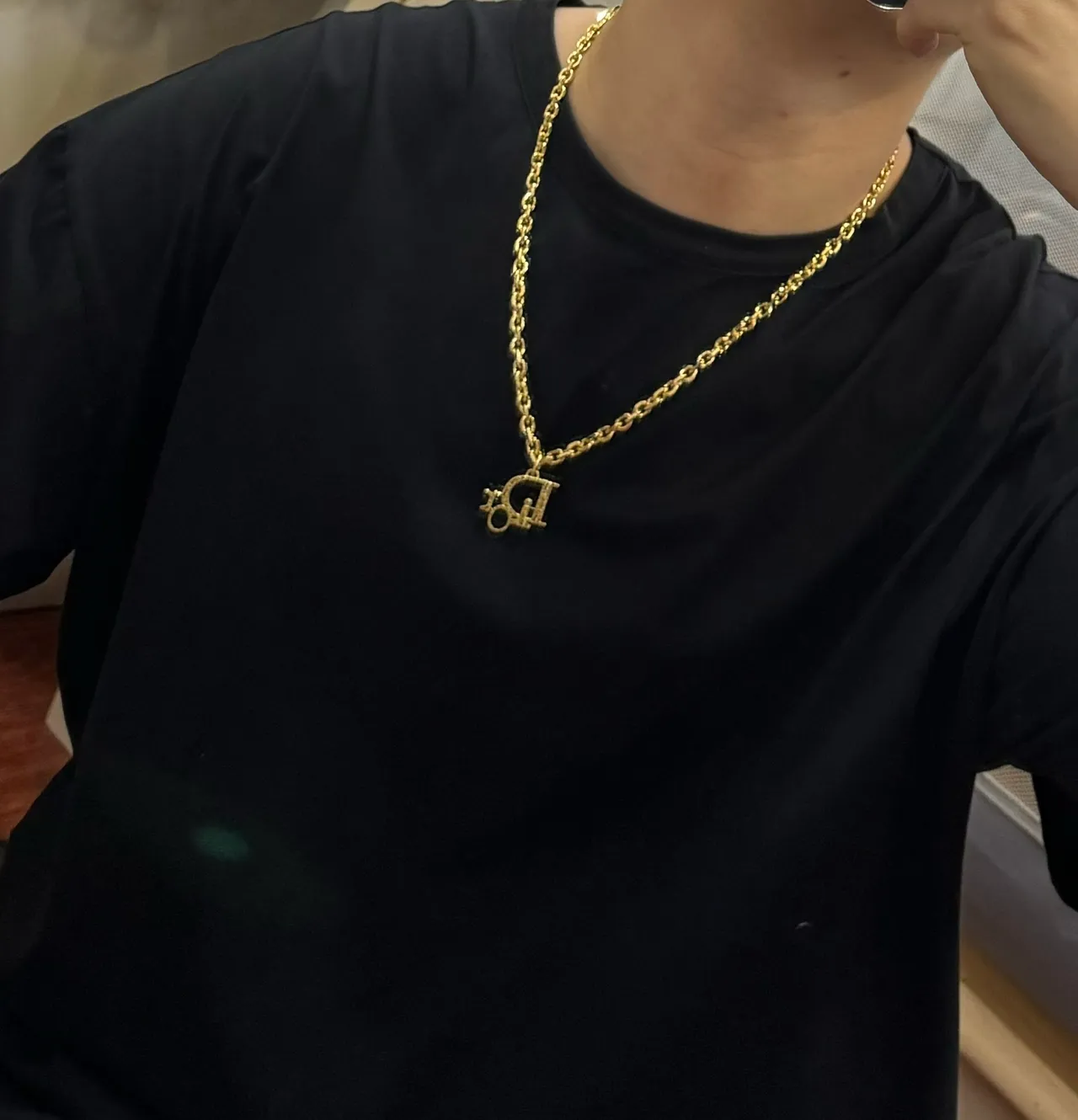Dior Logo Pendant Gold-Tone Chain Necklace 2