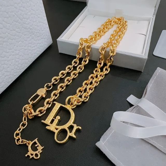 Dior Logo Pendant Gold-Tone Chain Necklace 3