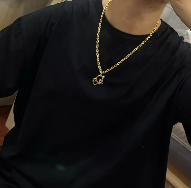 Dior Logo Pendant Gold-Tone Chain Necklace 4