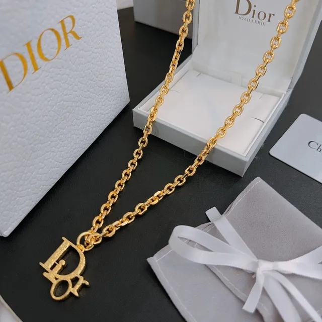 Dior Logo Pendant Gold-Tone Chain Necklace 5