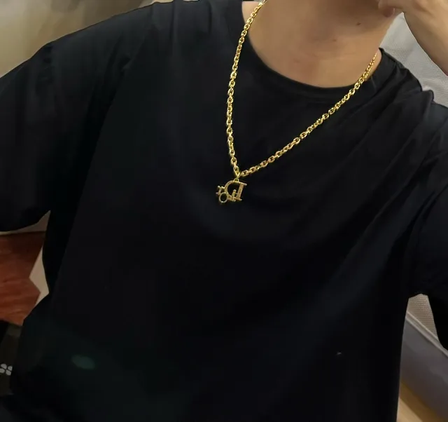 Dior Logo Pendant Gold-Tone Chain Necklace 6
