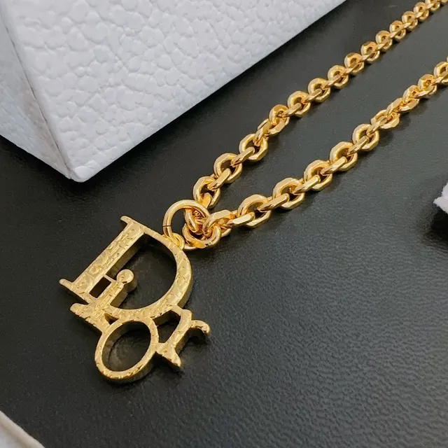 Dior Logo Pendant Gold-Tone Chain Necklace 7