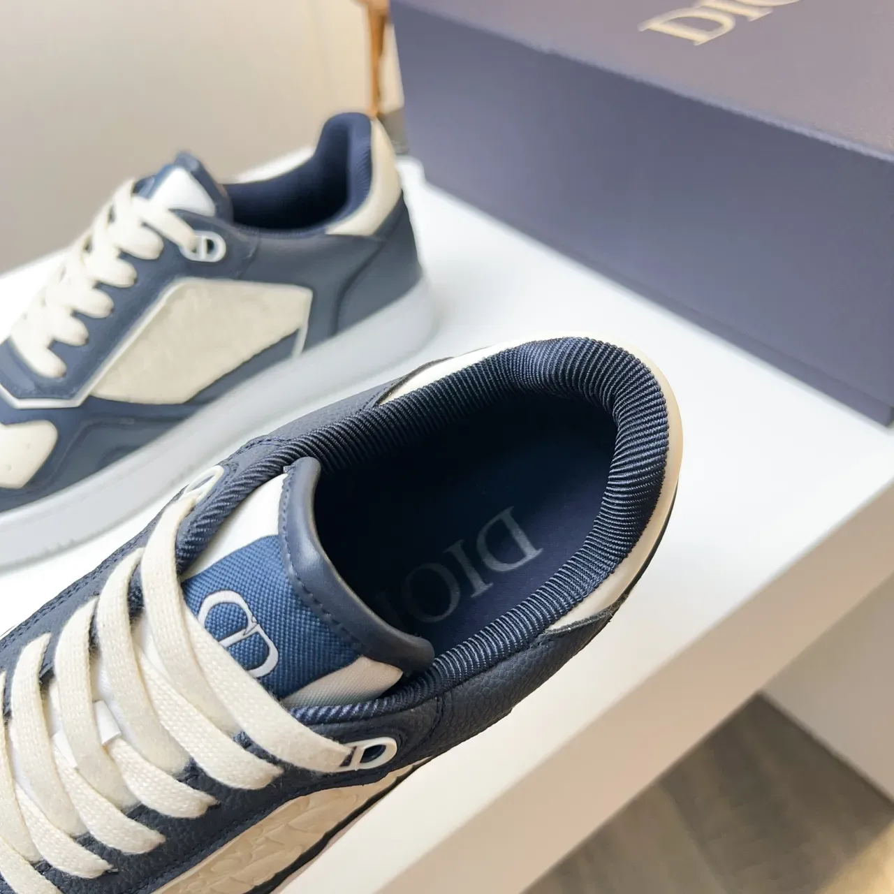 Dior Navy Beige Monogrammed Side Panel Two-Tone Leather And Textile Upper Lifestyle Sneakers 2