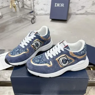 Dior Navy Gold Blue Suede And Jacquard Metallic Trim Lifestyle Sneakers