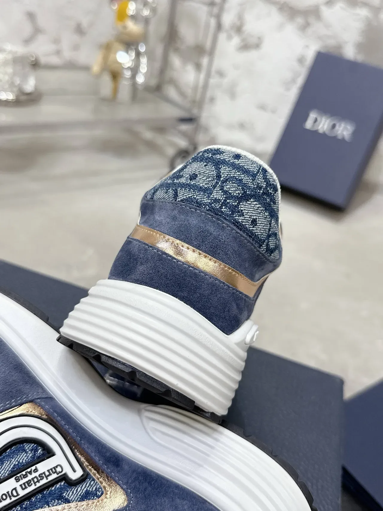 Dior أحذية رياضية أسلوب الحياة من سويدي أزرق بحري وذهبي وأزرق مع زينة جاكار معدنية 6