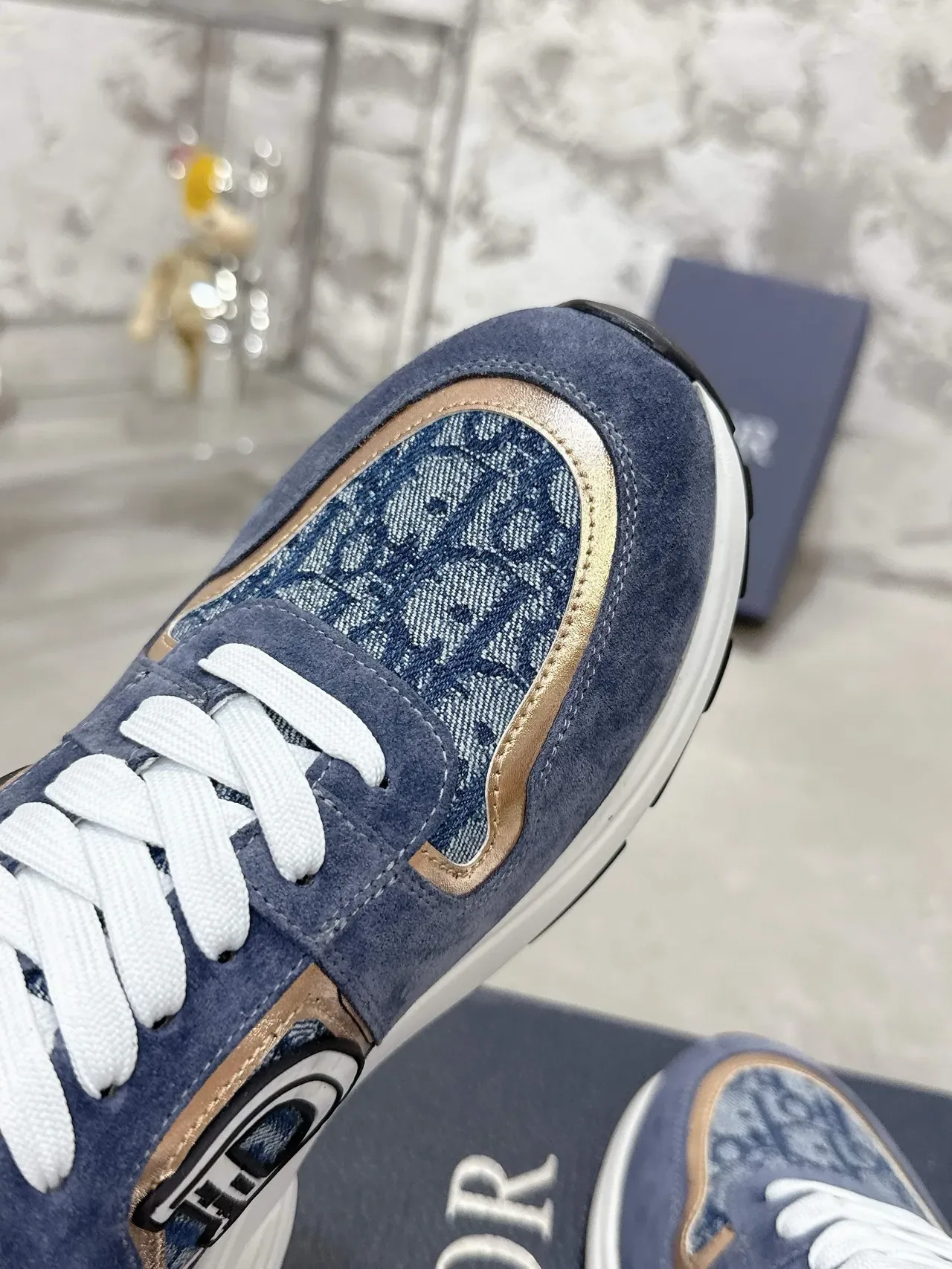 Dior أحذية رياضية أسلوب الحياة من سويدي أزرق بحري وذهبي وأزرق مع زينة جاكار معدنية 7