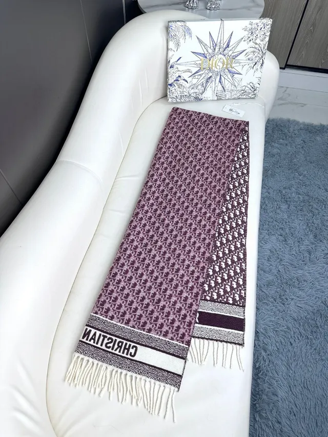 Dior Oblique Monogram Cachecol de Cachemira Borgonha e Branco 9