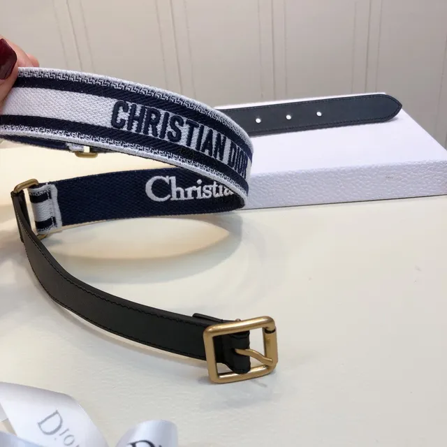 Dior Oblique Navy and White Woven Leather Belt 3