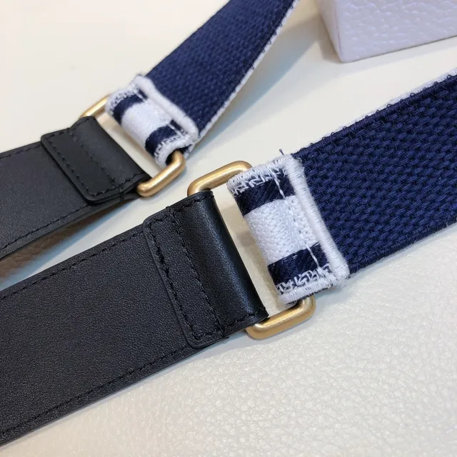 Dior Oblique Navy and White Woven Leather Belt 5
