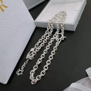 Dior Oblique Silver White Chunky Oval-Link Chain Logo-Charm Pendant Necklace