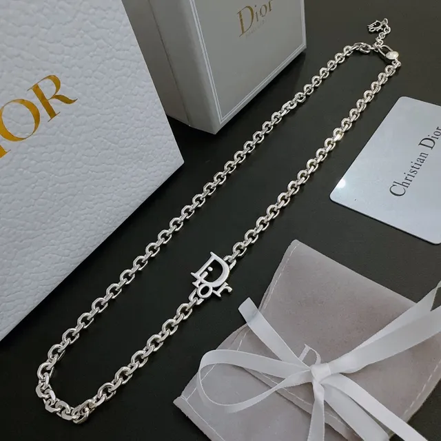 Dior Oblique Silver White Chunky Oval-Link Chain Logo-Charm Pendant Necklace 4