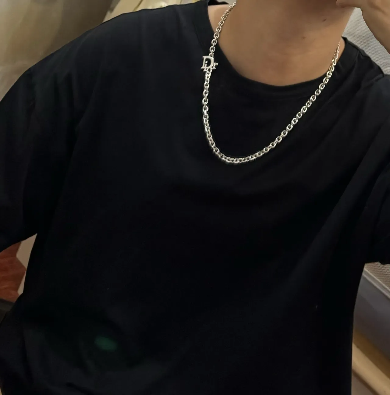 Dior Oblique Silver White Chunky Oval-Link Chain Logo-Charm Pendant Necklace 5
