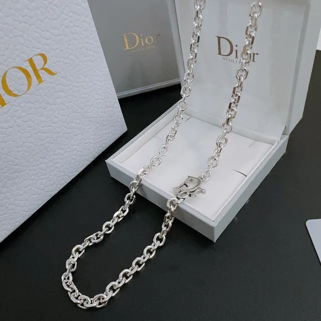 Dior Oblique Silver White Chunky Oval-Link Chain Logo-Charm Pendant Necklace 6