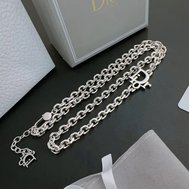 Dior Oblique Silver White Chunky Oval-Link Chain Logo-Charm Pendant Necklace 8
