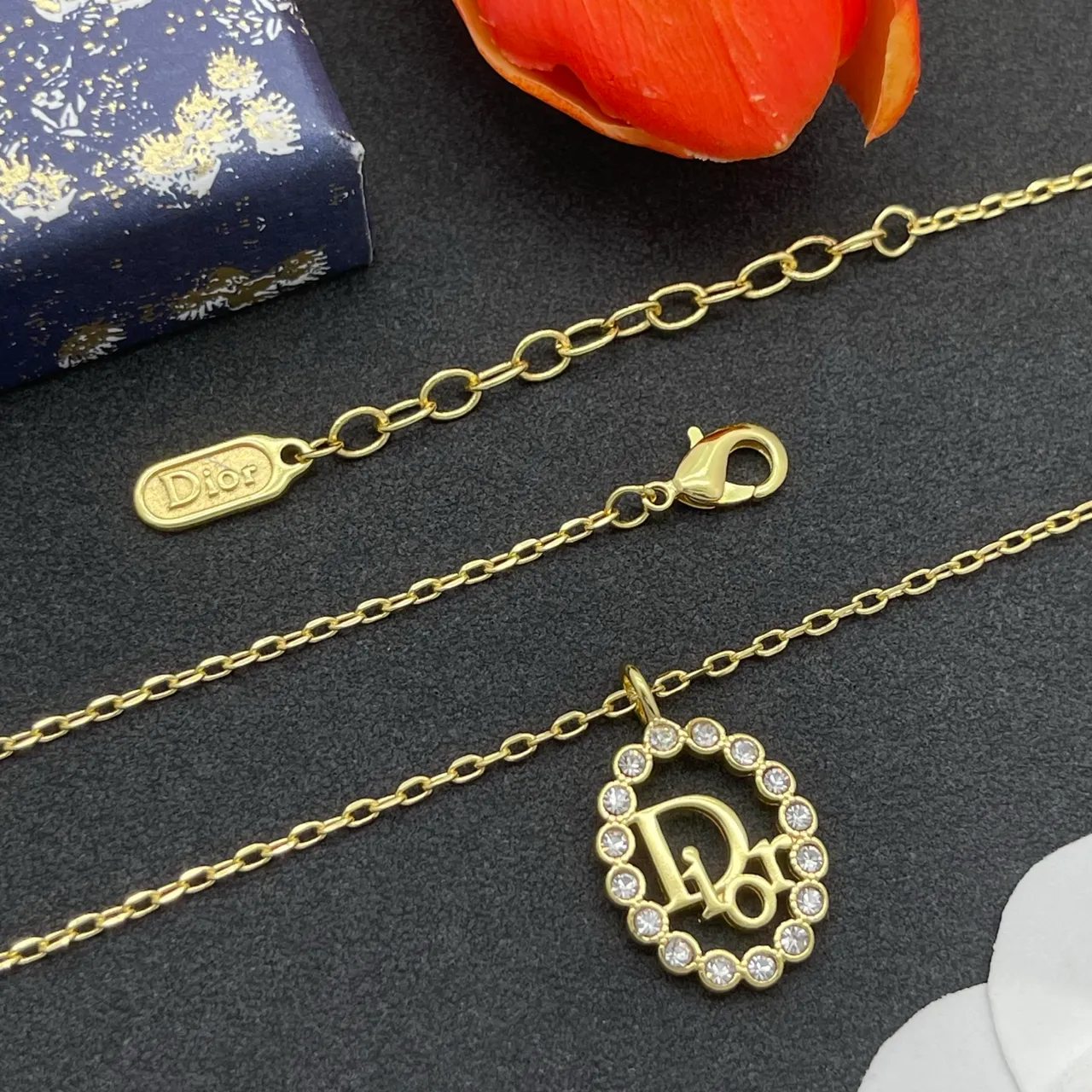 Dior Oval Pavé-Crystal DIOR Monogram Necklace 4