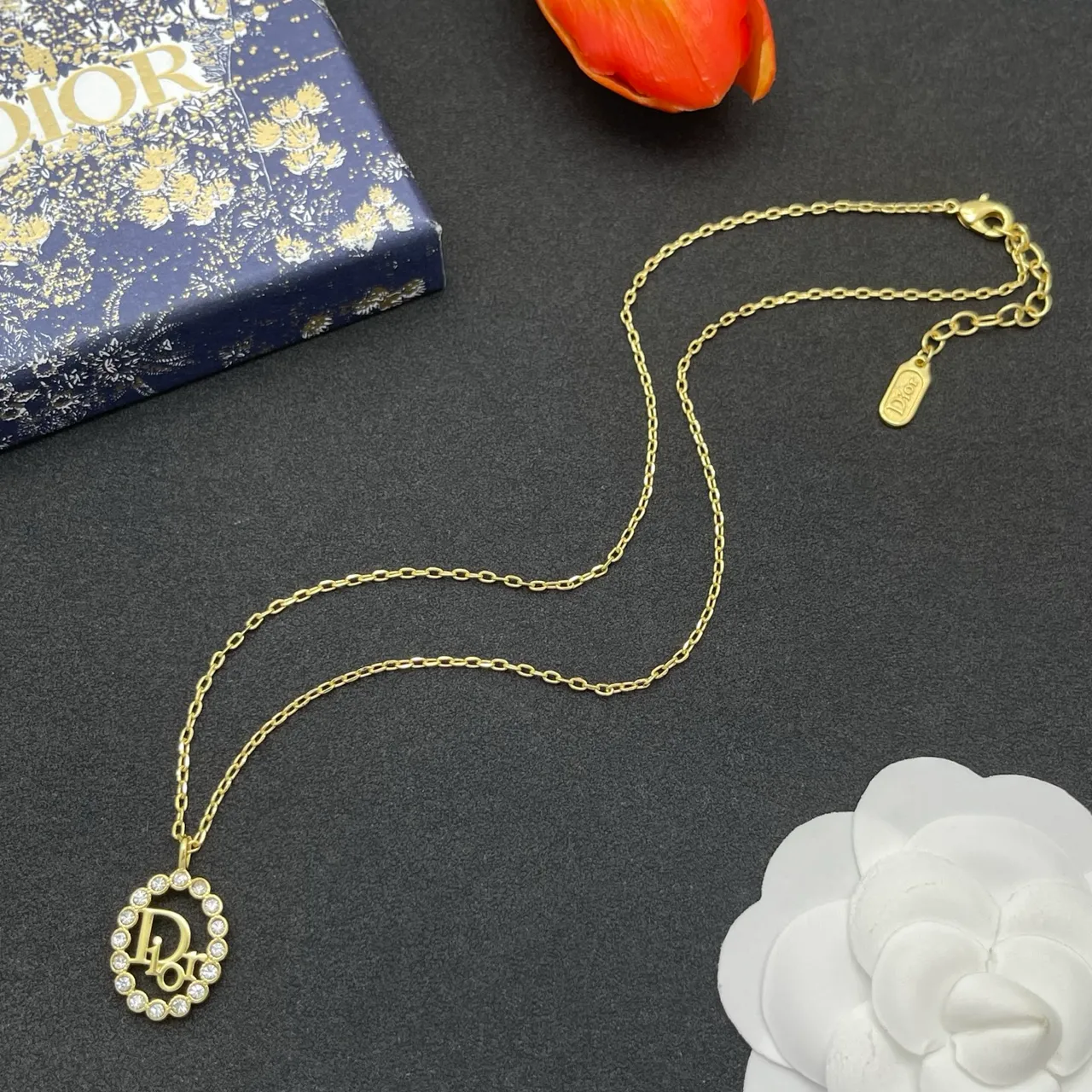 Dior Oval Pavé-Crystal DIOR Monogram Necklace 7