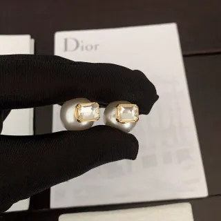 Dior Pearl and Rectangular Stone Stud Earrings