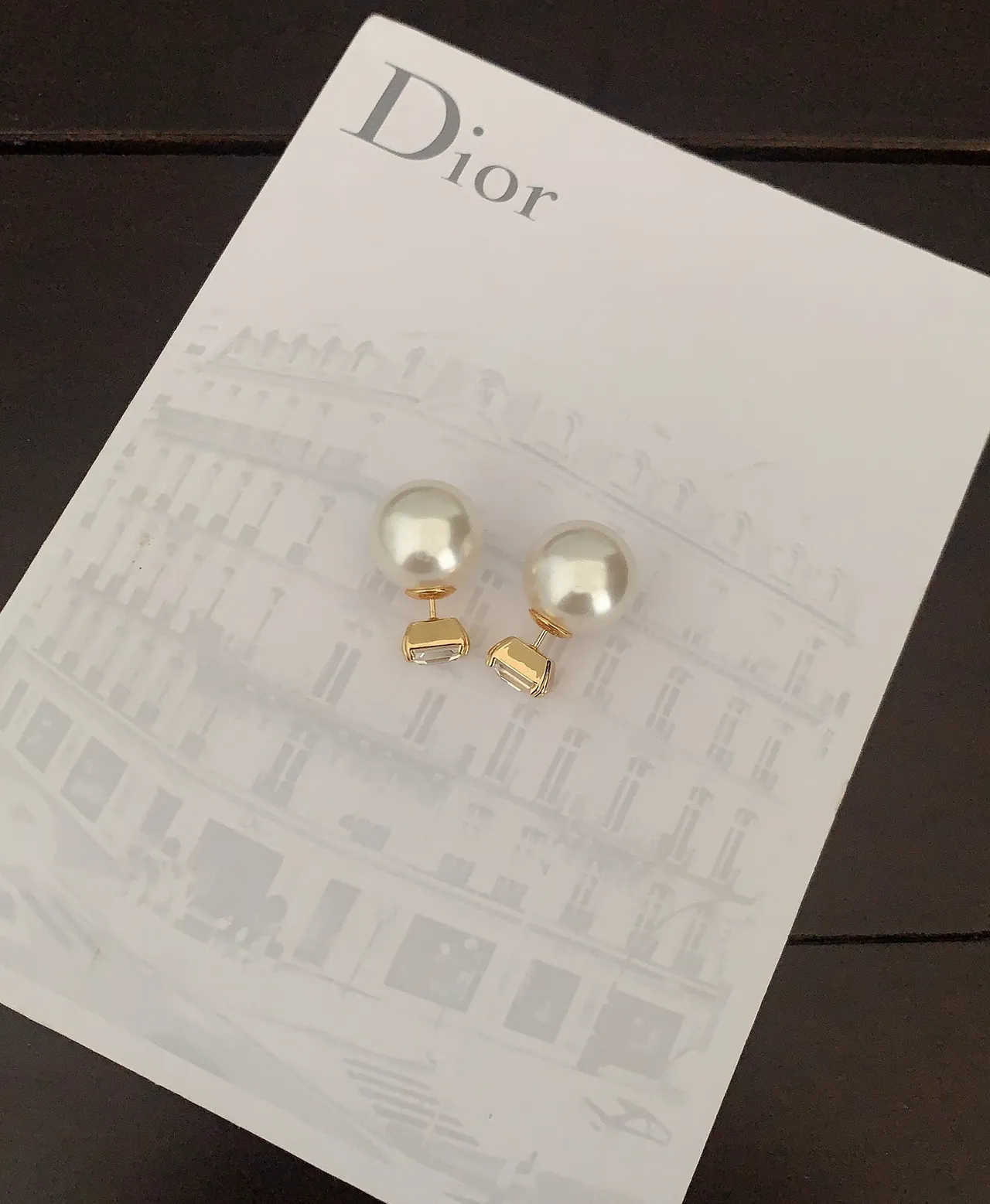 Dior Pearl and Rectangular Stone Stud Earrings 2
